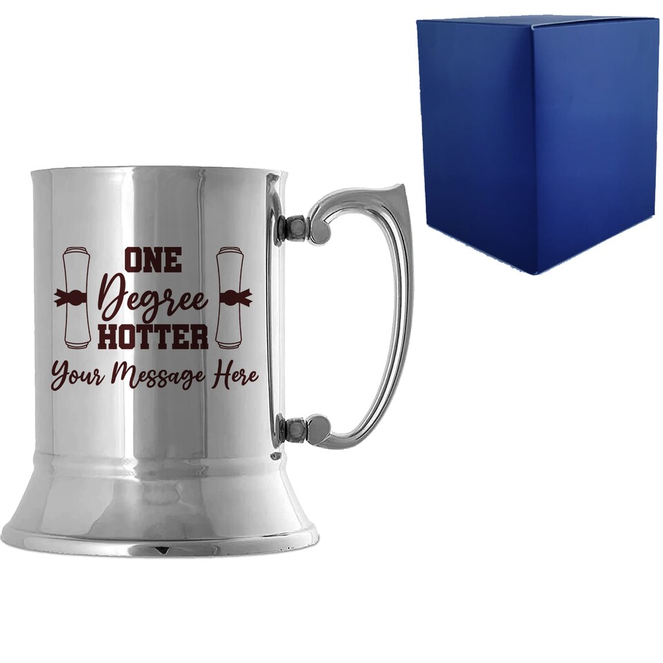 image 1 of Personalised One Degree Hotter Engraved Steel Tankard Graduation