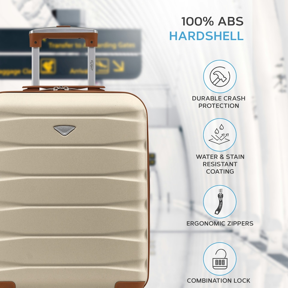image 1 of Flight Knight Suitcase Set, Large Suitcase, Extra Large Suitcase, Cabin Suitcase 55x40x20cm - 60+ Airlines Approved - EasyJet, Jet2, Ryanair Priority Carry On Cream | Cream | Large