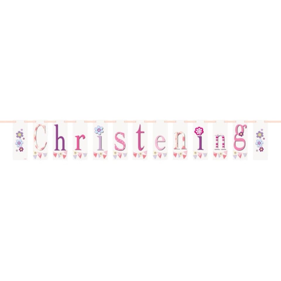 image 1 of 7ft Pink Bunting Christening Block Banner