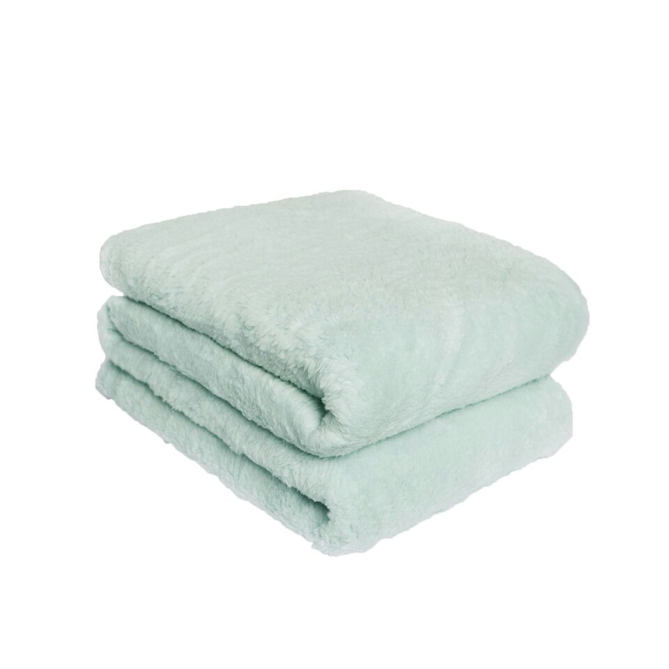 Brentfords Teddy Fleece Throw Blanket, 125x150cm Duck Egg Blue