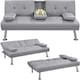 image 2 of Yaheetech Fabric Upholstered Convertible Futon Sofa Bed for Small Spaces