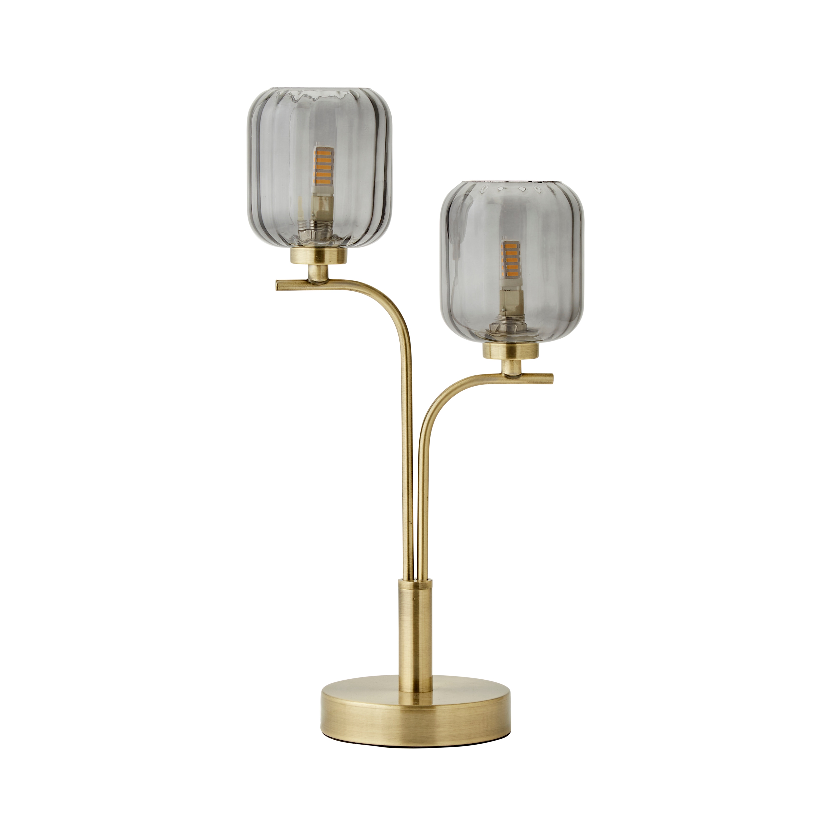 ValueLights Amelie Gold Stem 2 Way Ribbed Glass Lamp Table Light with LED Bulbs