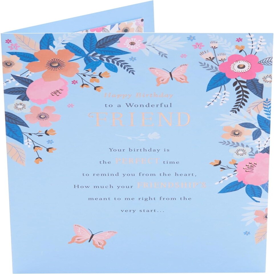 image 1 of Pink & Blue Floral Design Friend Birthday Card