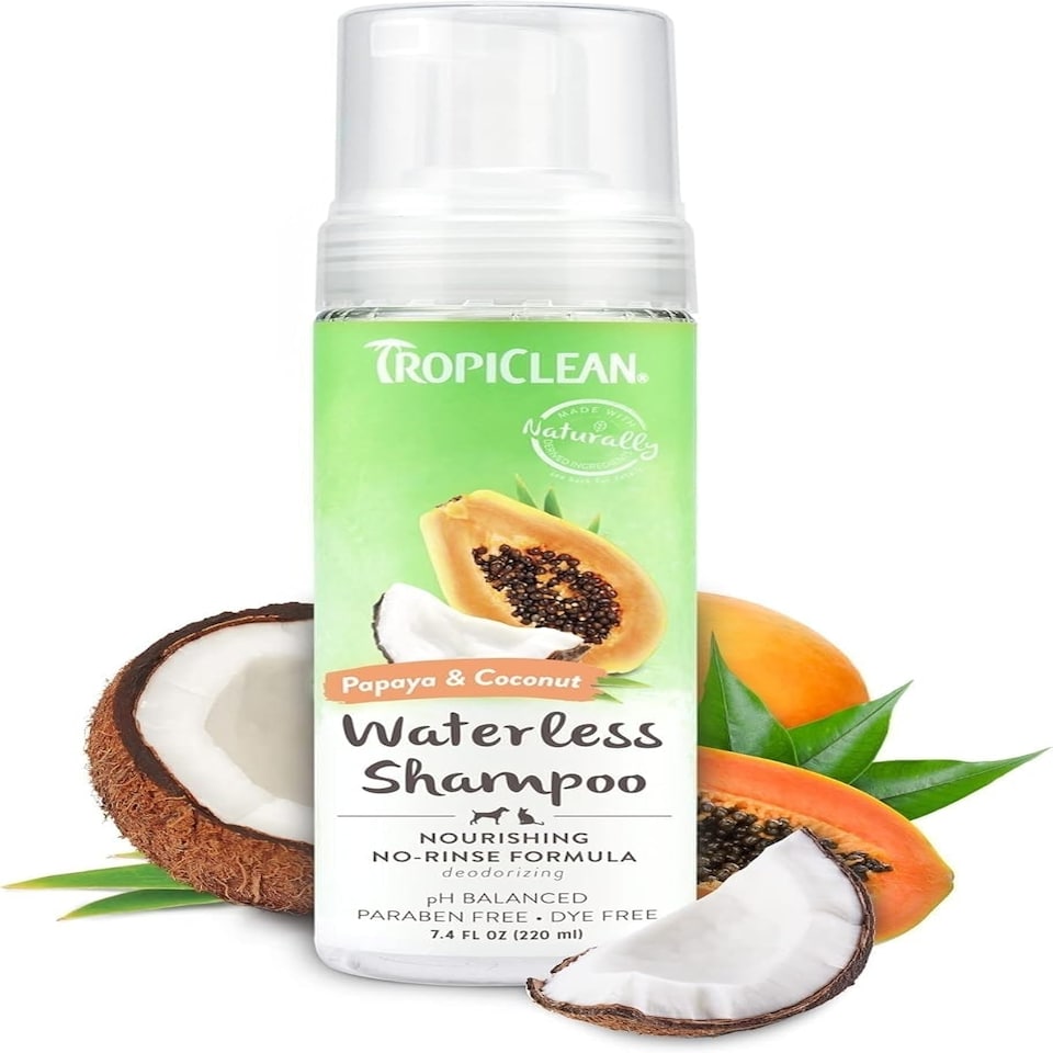 image 1 of TropiClean Moisturising Waterless Dog and Cat Shampoo Papaya & Coconut, 220ml