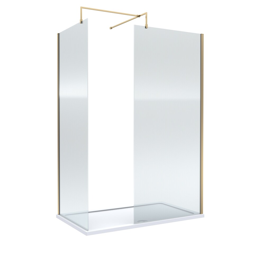 Balterley Fluted Glass Walk In Wetroom Screens with Profile and Shower Tray | Copper | Brushed Brass