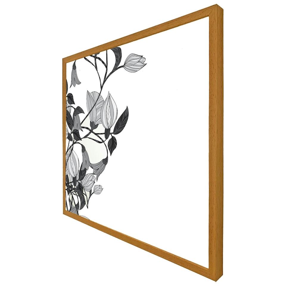 image 1 of Black & white flower illustration (Picture Frame) Brown | Oak | S