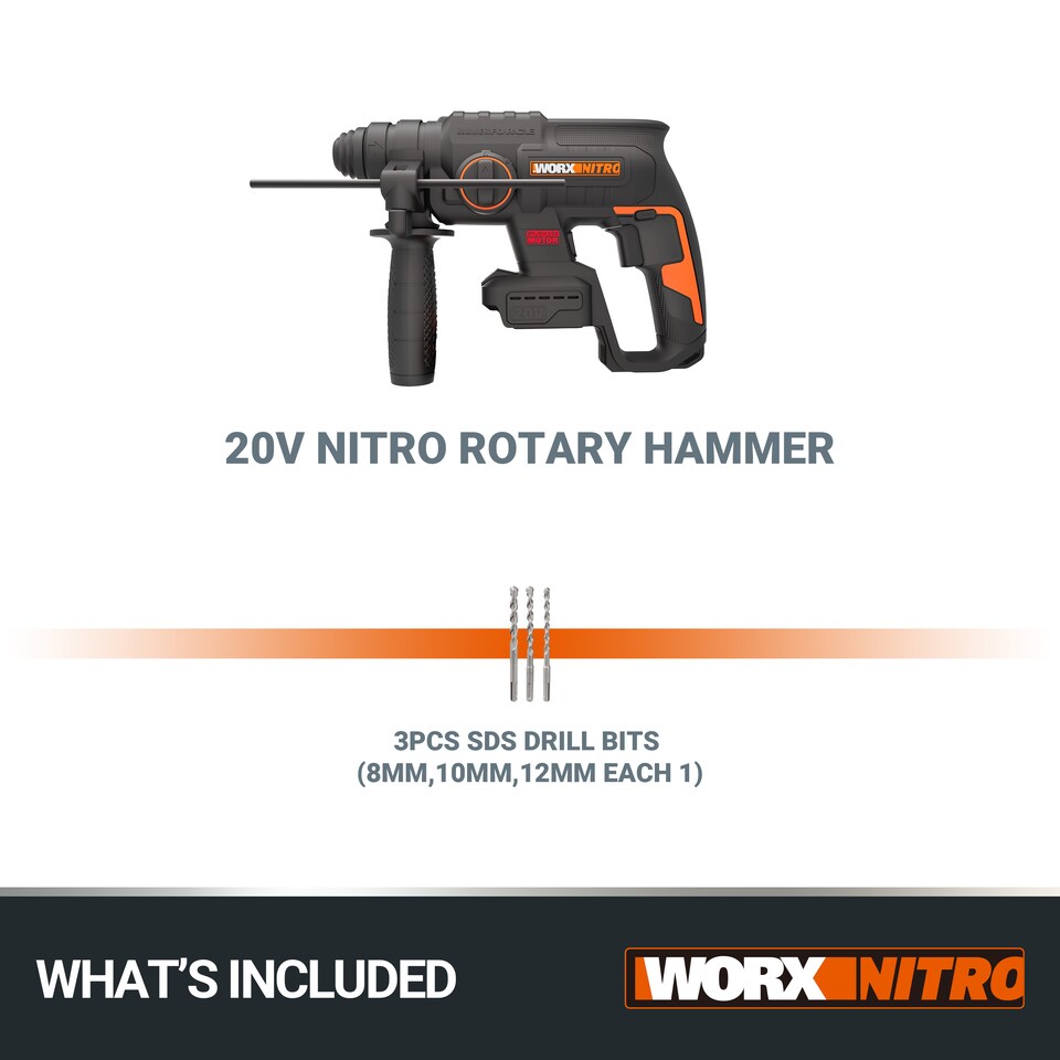 image 1 of WORX 20V Brushless Cordless Rotary Hammer 4-in-1 (BARE TOOL) WX381.9