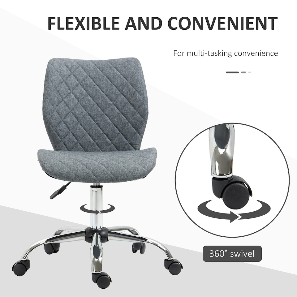 image 1 of Vinsetto 360° Swivel Office Chair Mid Back Computer Chair with Wheels, Grey