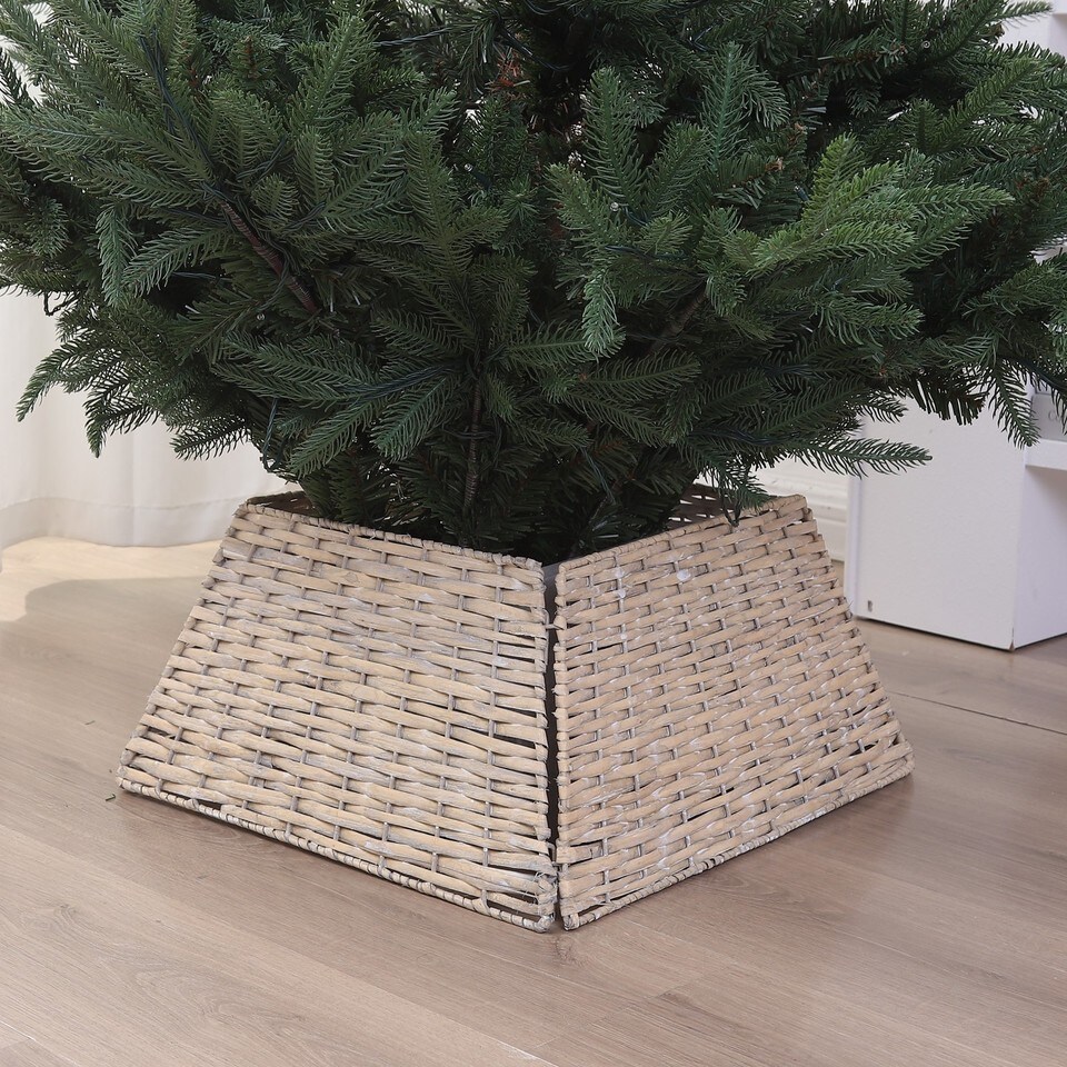 image 1 of 47cm Square Christmas Tree Skirt Stand Decorative Base Festive Xmas PVC Rope | Multi | Natural | 1