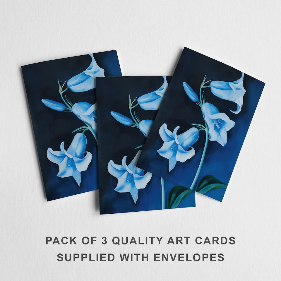 image 1 of Bluebell Flowers Greeting Card Wildflower Painting Any Occasion Set of 3 Blank