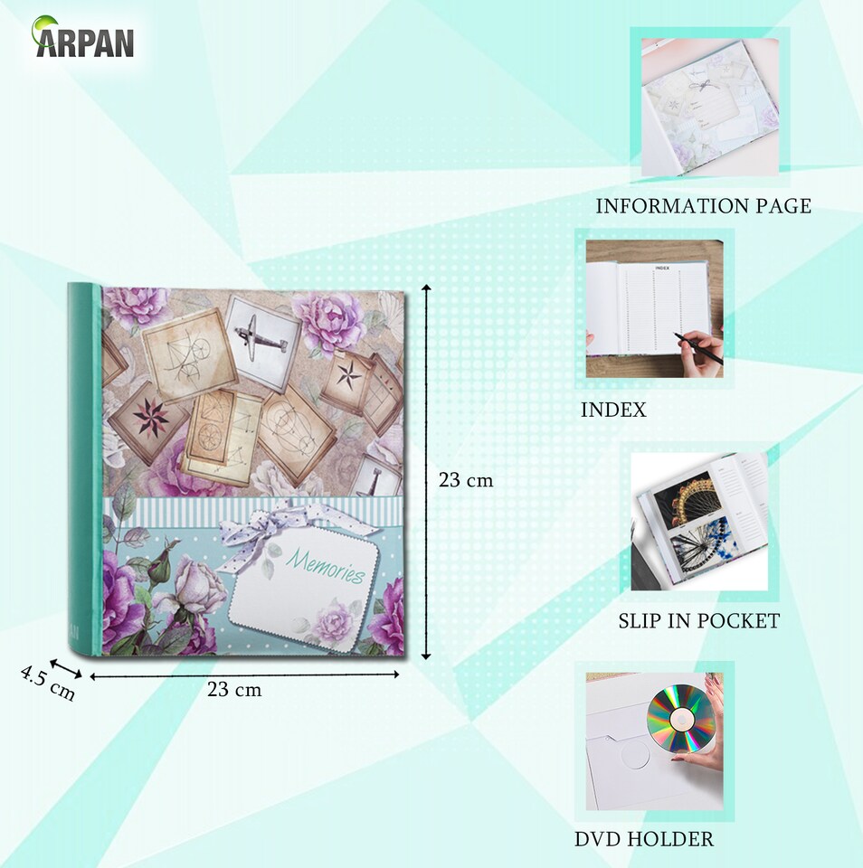 image 1 of ARPAN Large Slip In Memo Photo Album for 200 Photos 6x4" (10x15cm) – Picture Album with Memo Writing Space, Index Pages & CD/DVD Pocket – Memory Book for Family, Wedding & Travel Photos