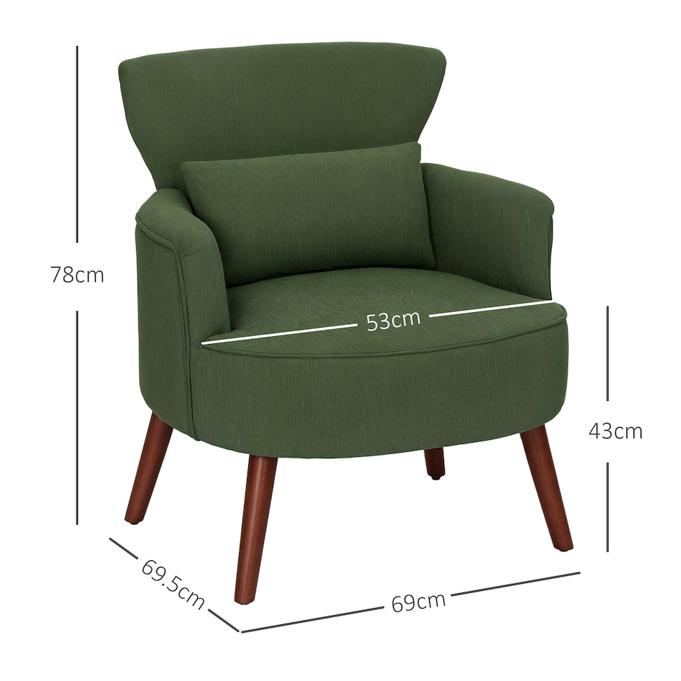 image 1 of HOMCOM Armchair with Padded Seat and Backrest for Living Room, Green Green