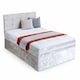 image 1 of 6ft Superking  Cream Crushed Velvet Divan Bed Set Orthopaedic Mattress with Cube Headboard  2 Drawers One Each Side