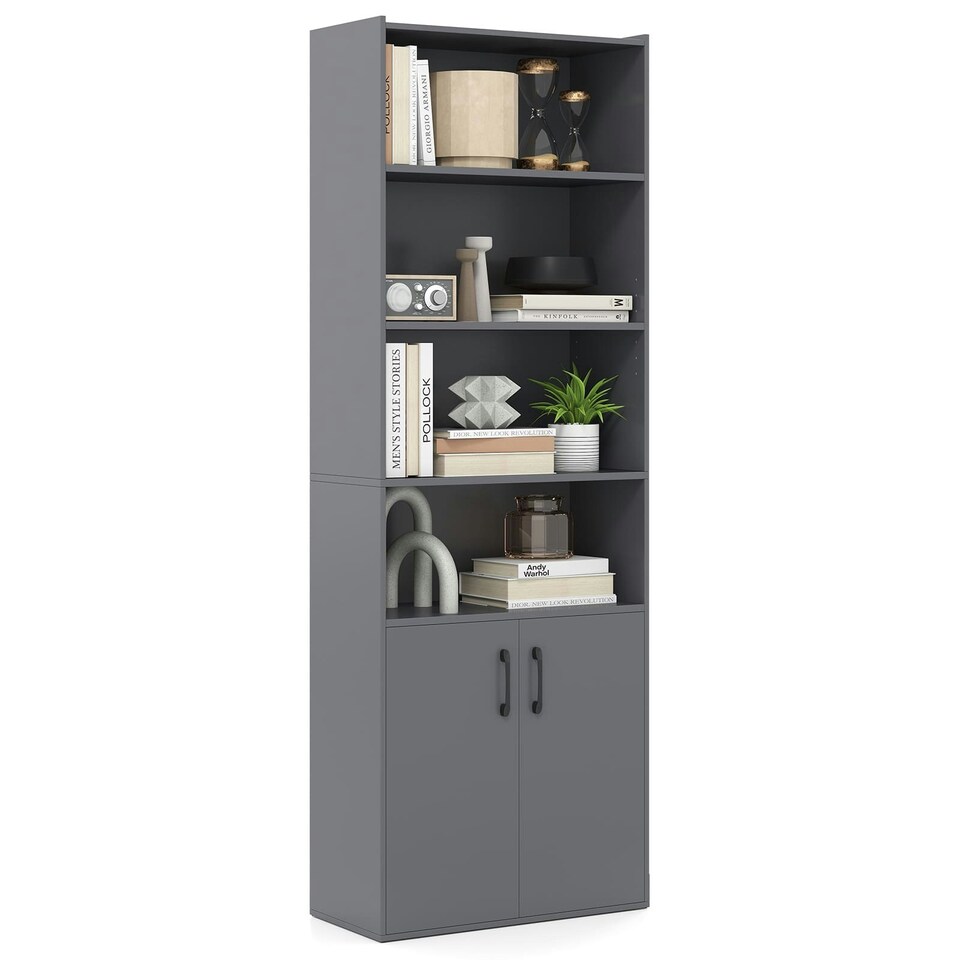 image 1 of COSTWAY 178 CM Bookcase 6-tier Modern Style Storage Grey Grey