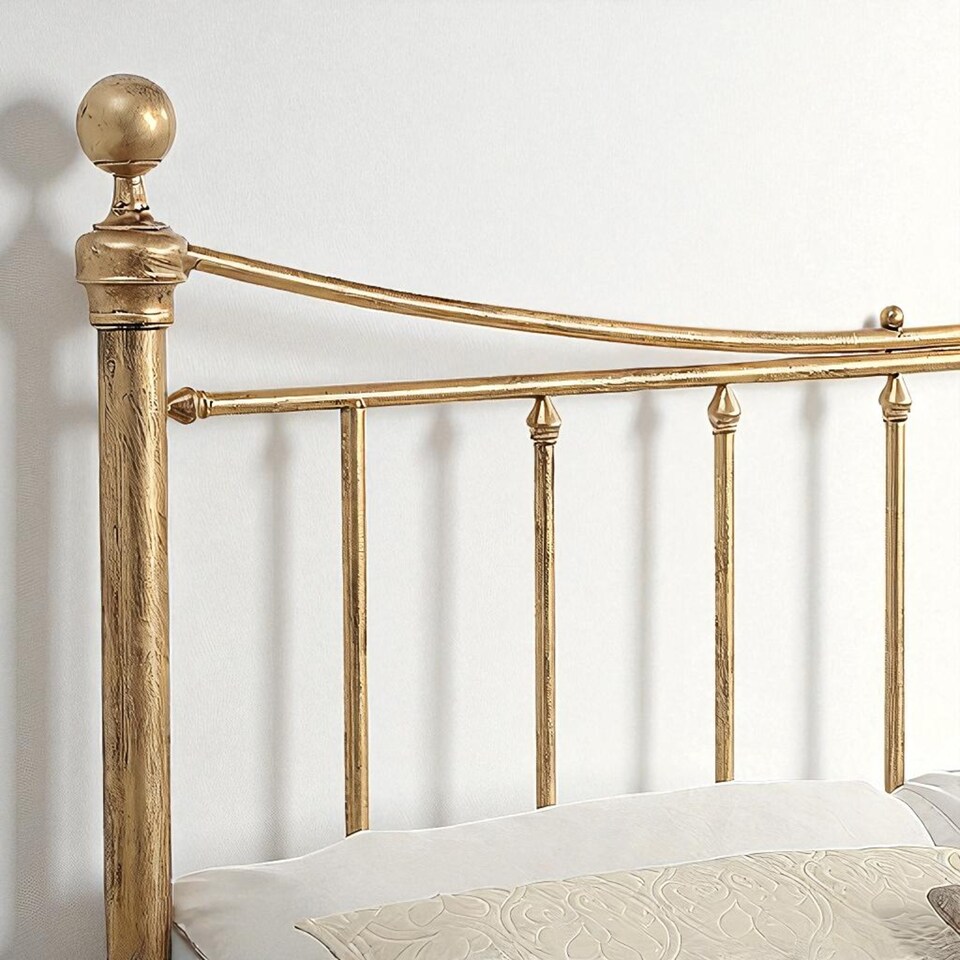 image 1 of Hampstead Traditional Style Distressed Antique Brass Effect Metal Bed Frame | Bronze | Antique Brass | King
