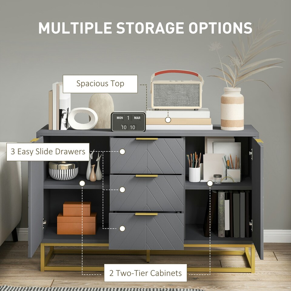 image 1 of HOMCOM Sideboard Storage Cabinet with Adjustable Shelves Grey