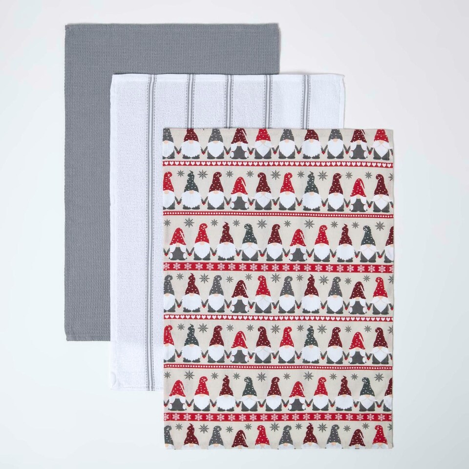 image 1 of Homescapes Gonk Christmas Tea Towels Set of 3
