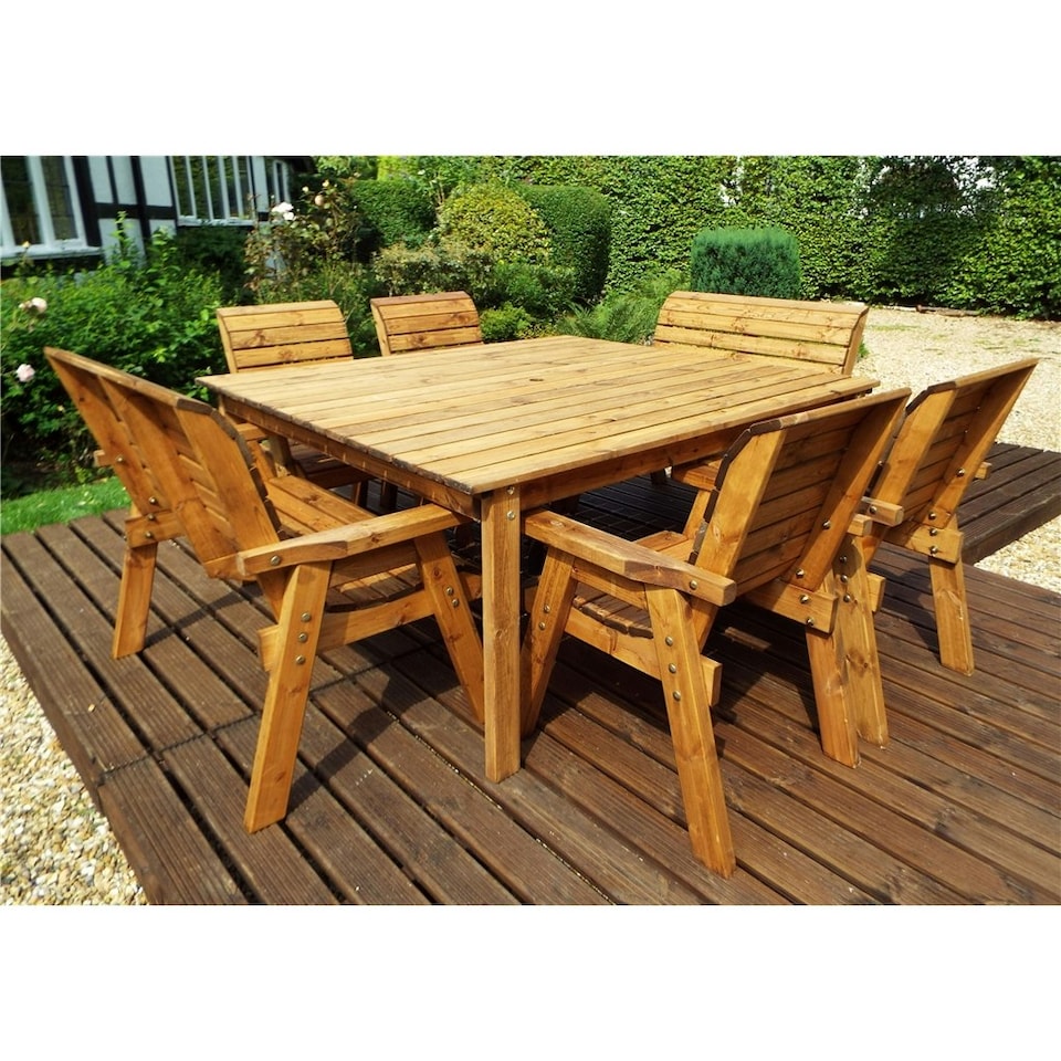 image 1 of Traditional Eight Seater Table Set with 2 x Bench Cushion, 4 x Chair Cushion, 1 x Green Parasol & Base & 1 x Cushion Storage Bag