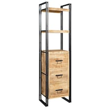 Herica Industrial Mintis Narrow Bookcase with 3 Drawers Brown