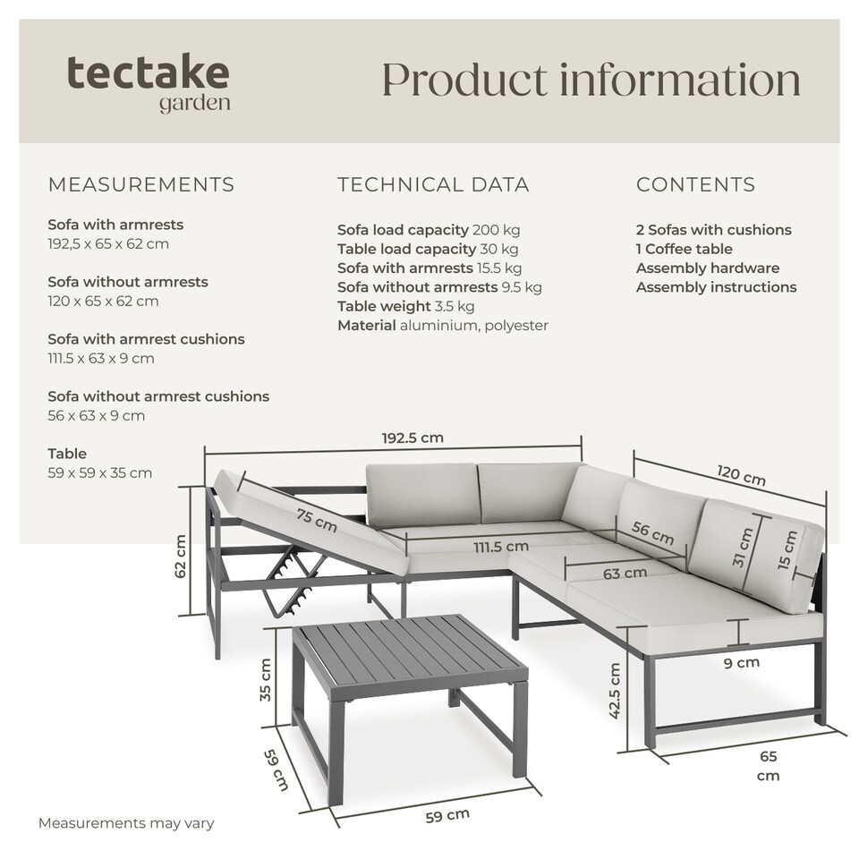 image 1 of Garden Lounge Set Faro Corner Sofa Outdoor Aluminium