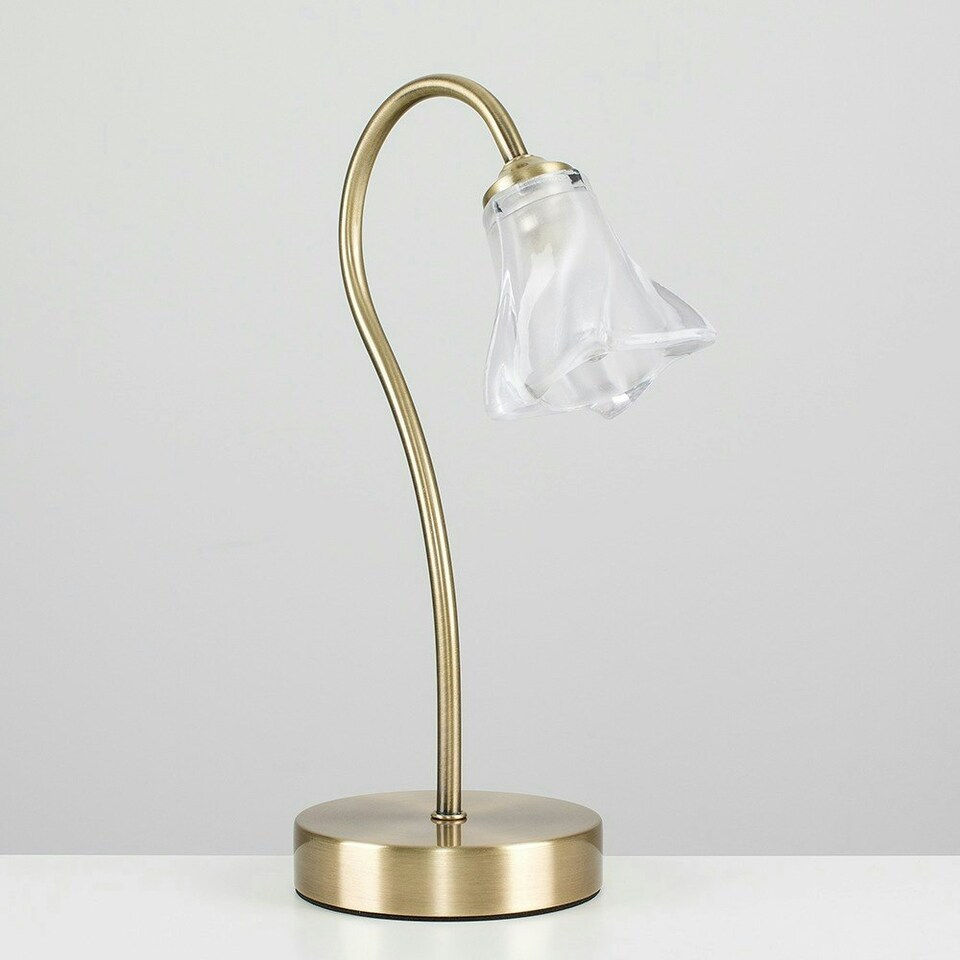 image 1 of ValueLights Antique Brass And Decorative Glass Swan Neck Touch Bedside Table Lamp