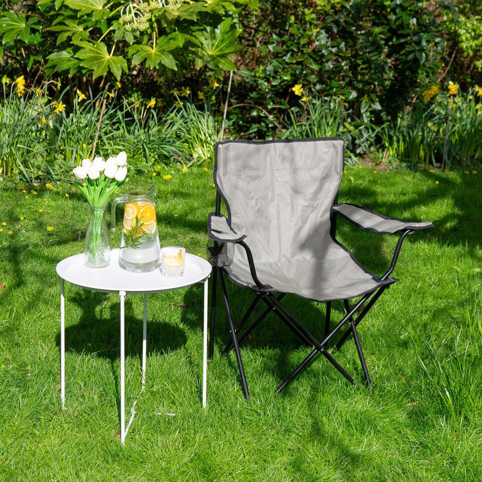 image 1 of Harbour Housewares Folding Canvas Camping Chair - Matt Black/Beige