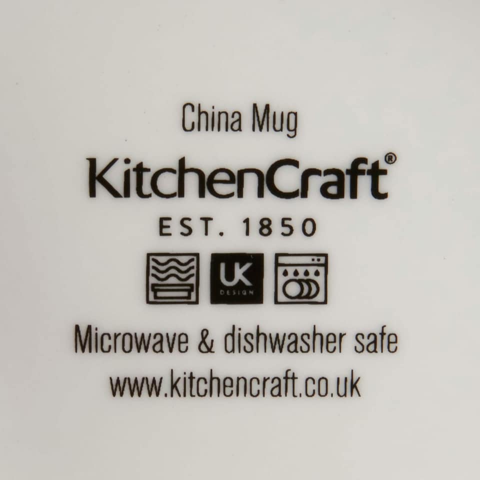 image 1 of KitchenCraft China 425ml Navy Floral Barrel Shaped Mug | Blue