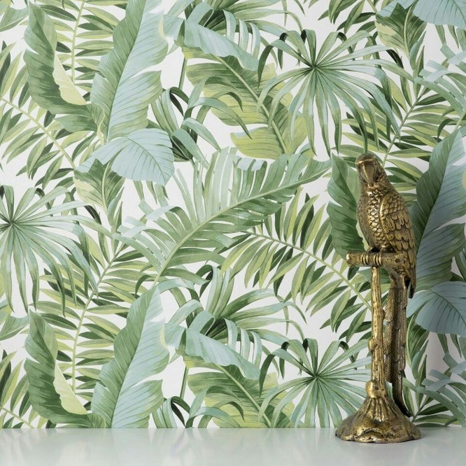image 1 of Fine Decor Maui Leaf Wallpaper - Green - One Size Green