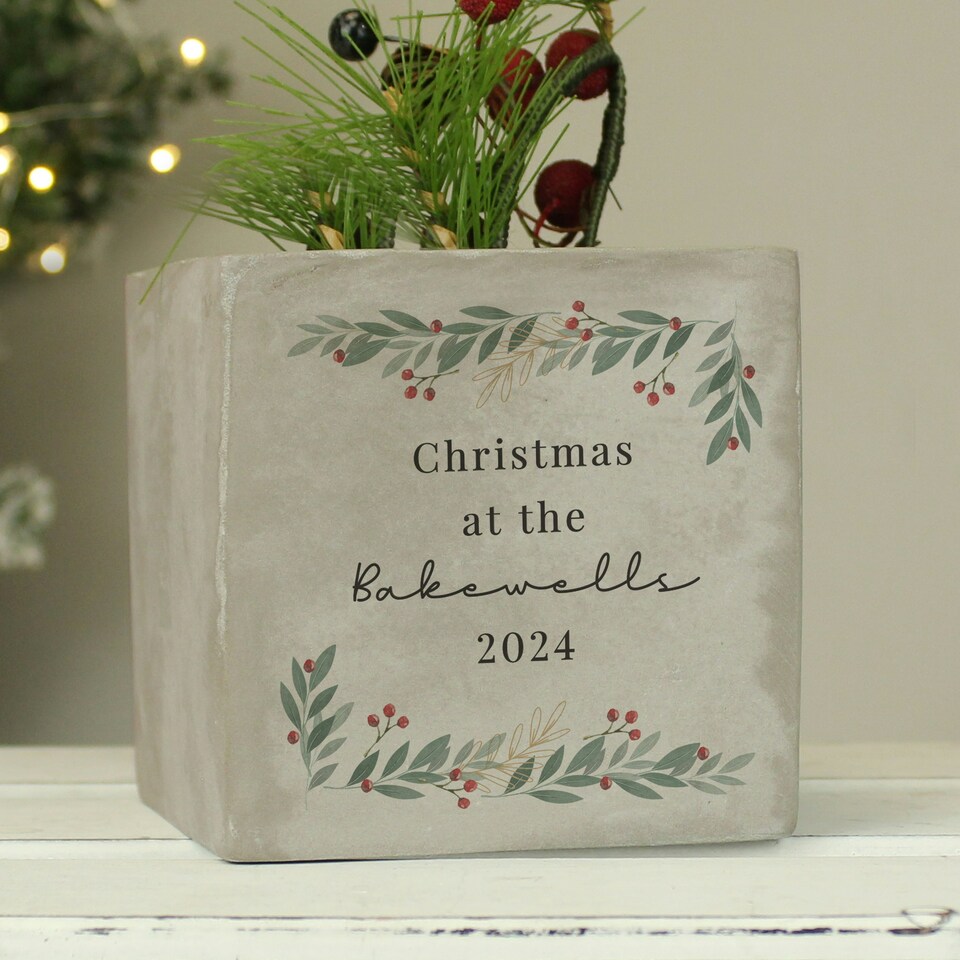 image 1 of Personalised Christmas Foliage Concrete Planter Grey