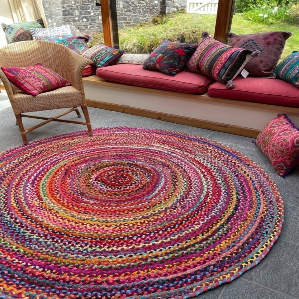 image 1 of SUNDAR Round Rug Braided with Recycled Fabric - L60 x W60 - Multicolour Multi