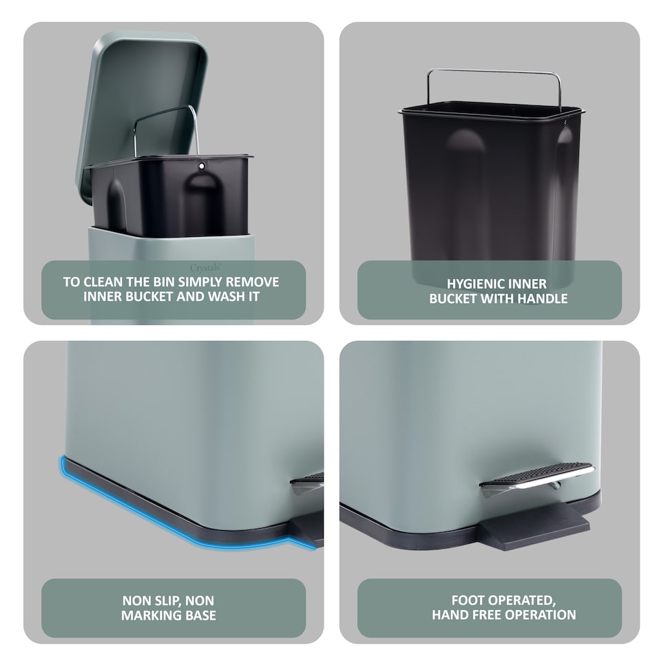 image 1 of 5L BATHROOM SLIM KITCHEN PEDAL RECTANGULAR BIN WASTE WITH SOFT CLOSING LID