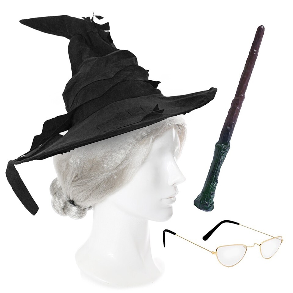 image 1 of Magical Professor Accessory Set - Hat, Glasses, Wand & Wig | Black | One Size