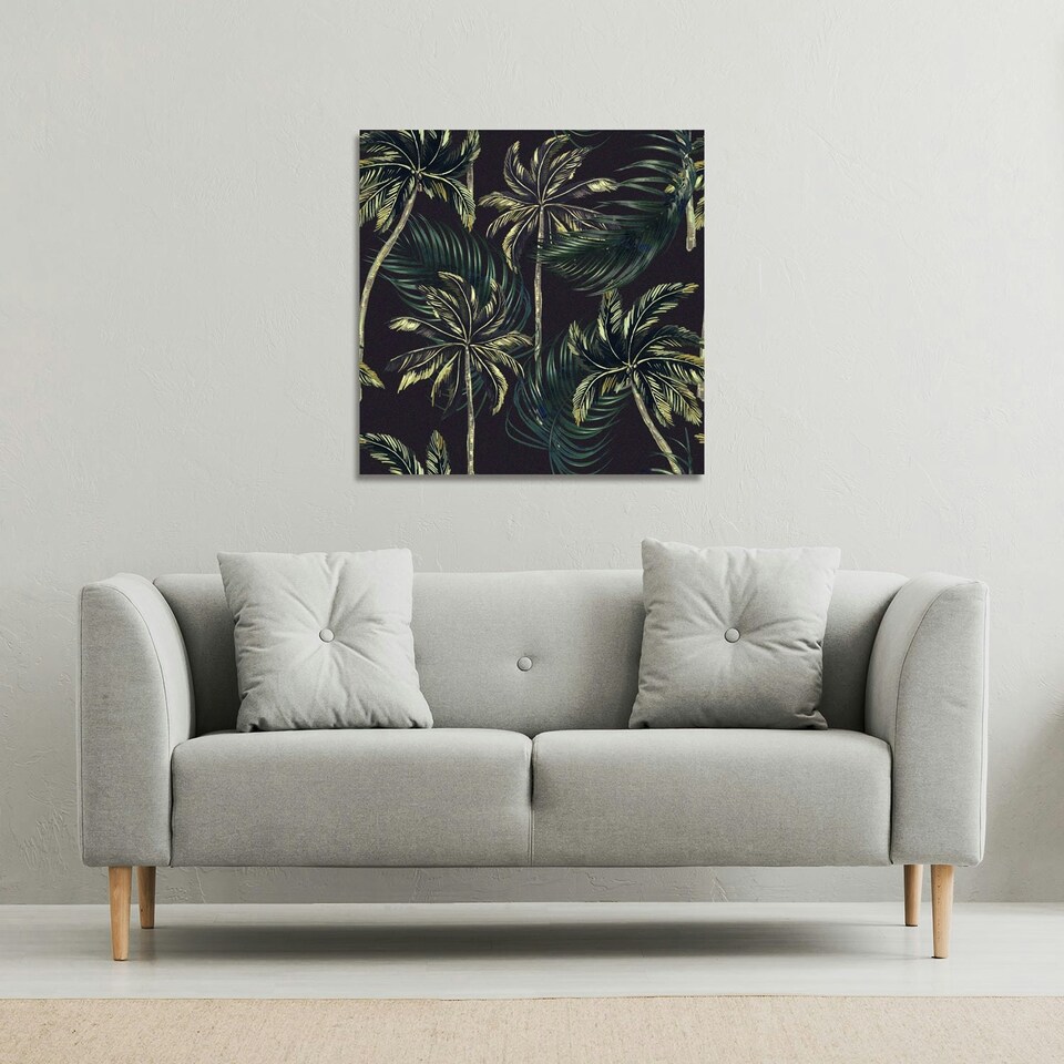 image 1 of Green Palm on Black (Canvas Print) 114 x 114 x 4cm
