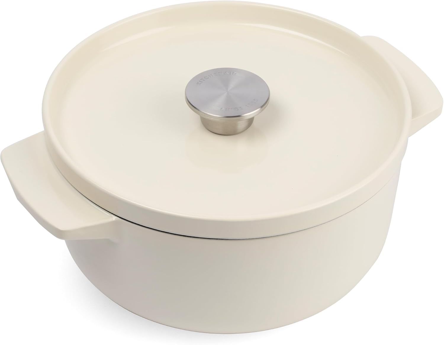 KitchenAid Cast Iron Almond Cream Non-Stick 22cm Casserole Dish with Lid