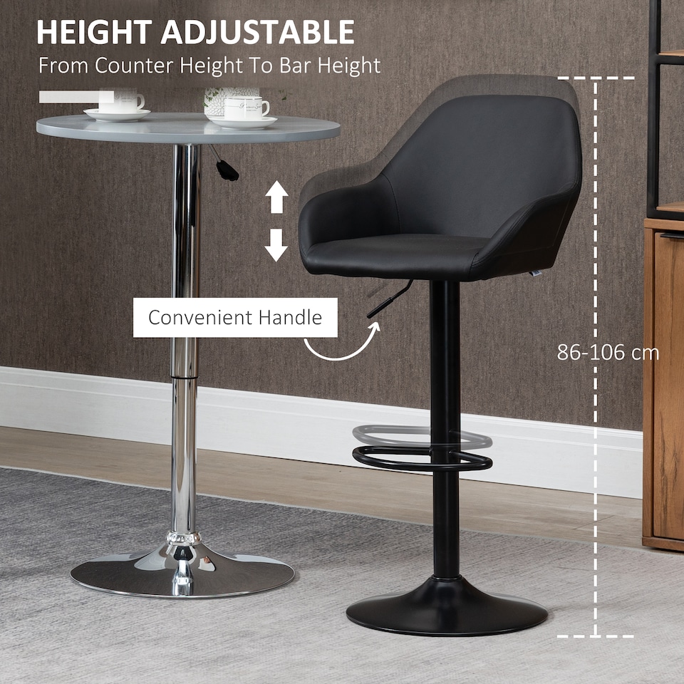 image 1 of HOMCOM Adjustable Bar Stools Set of 2, Swivel Barstool W/ Footrest Black