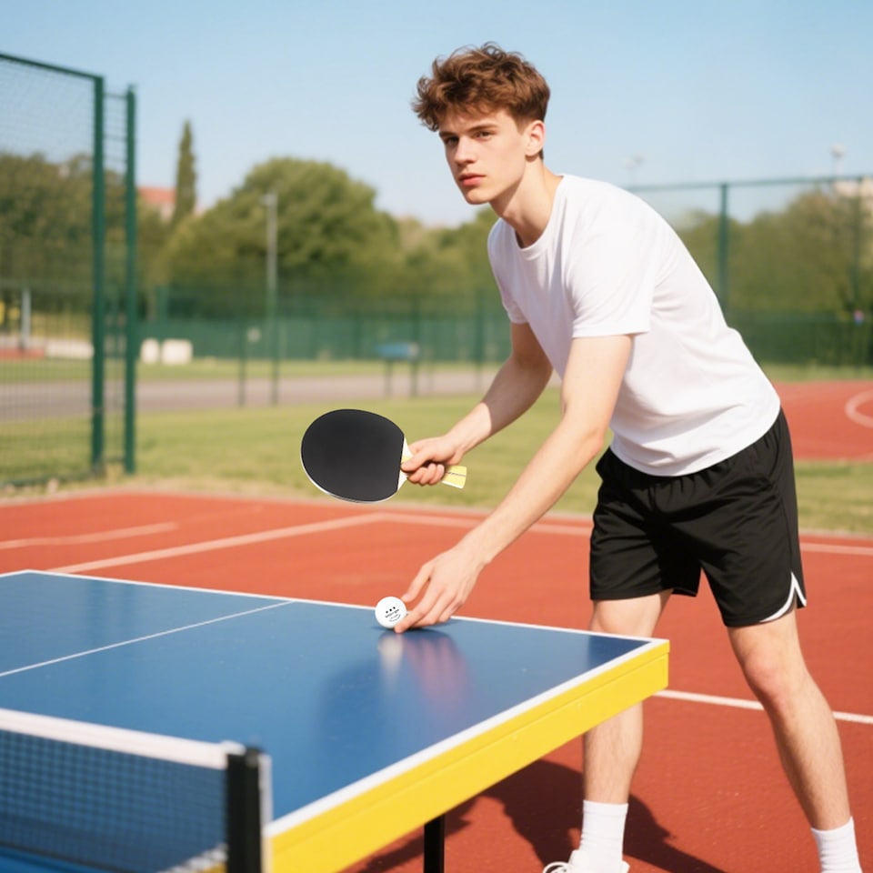 image 1 of SPORTNOW Table Tennis Rackets, Portable Table Tennis Set w/ 4 Bats, 8 Balls | Red | Black and red | 25.8L x 15.2W x 0.7H cm