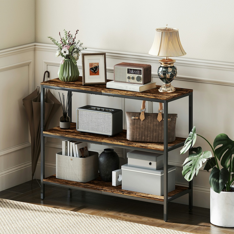 image 1 of HOMCOM Industrial Console Table with 3-Tier Storage Shelves Rustic Brown | Brown