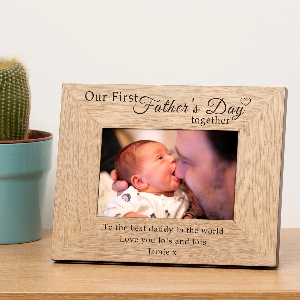image 1 of Personalised Our First Father's Day together Wood Picture Frame 6 x 4 Dad