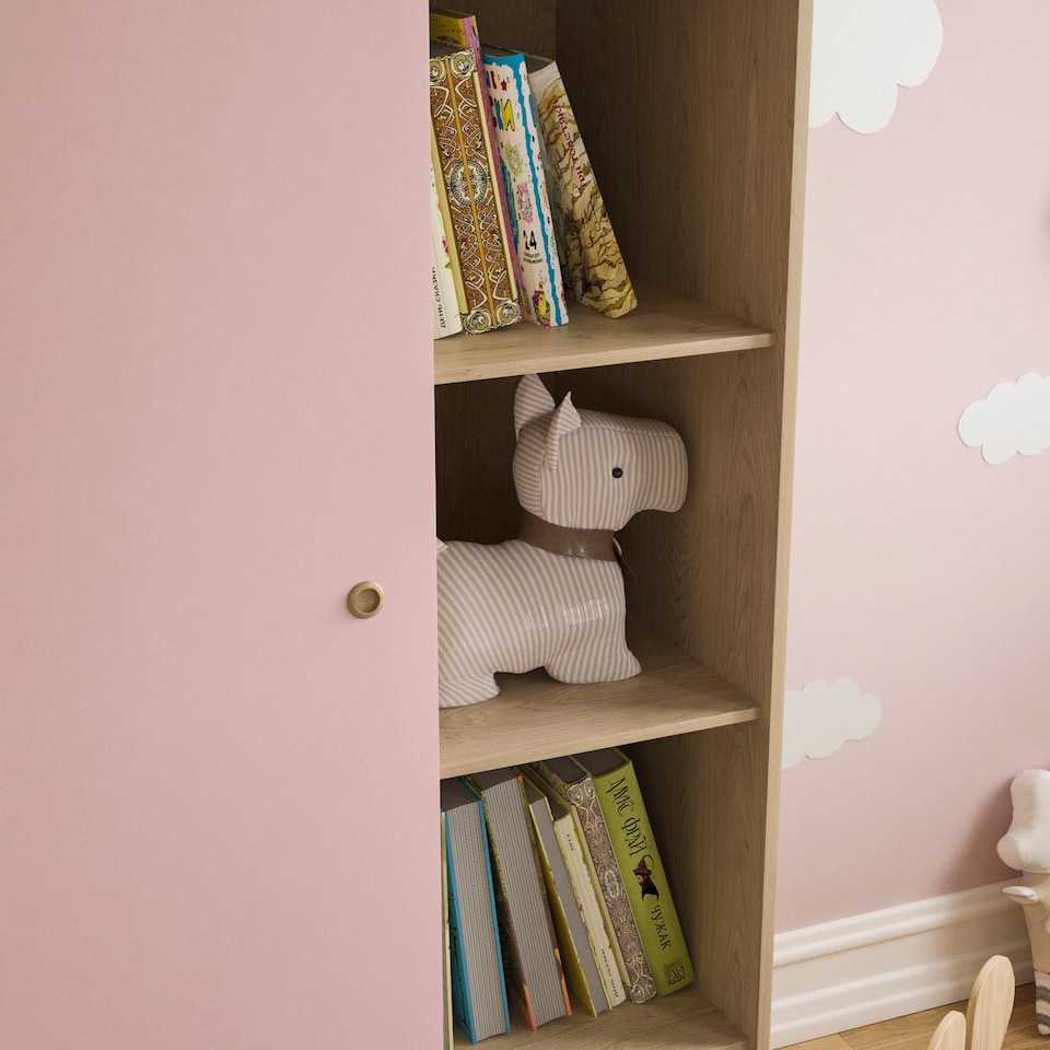 image 1 of Junior Vida Neptune 1 Door Wardrobe 5 Shelves & Clothes Rail, Pink & Oak