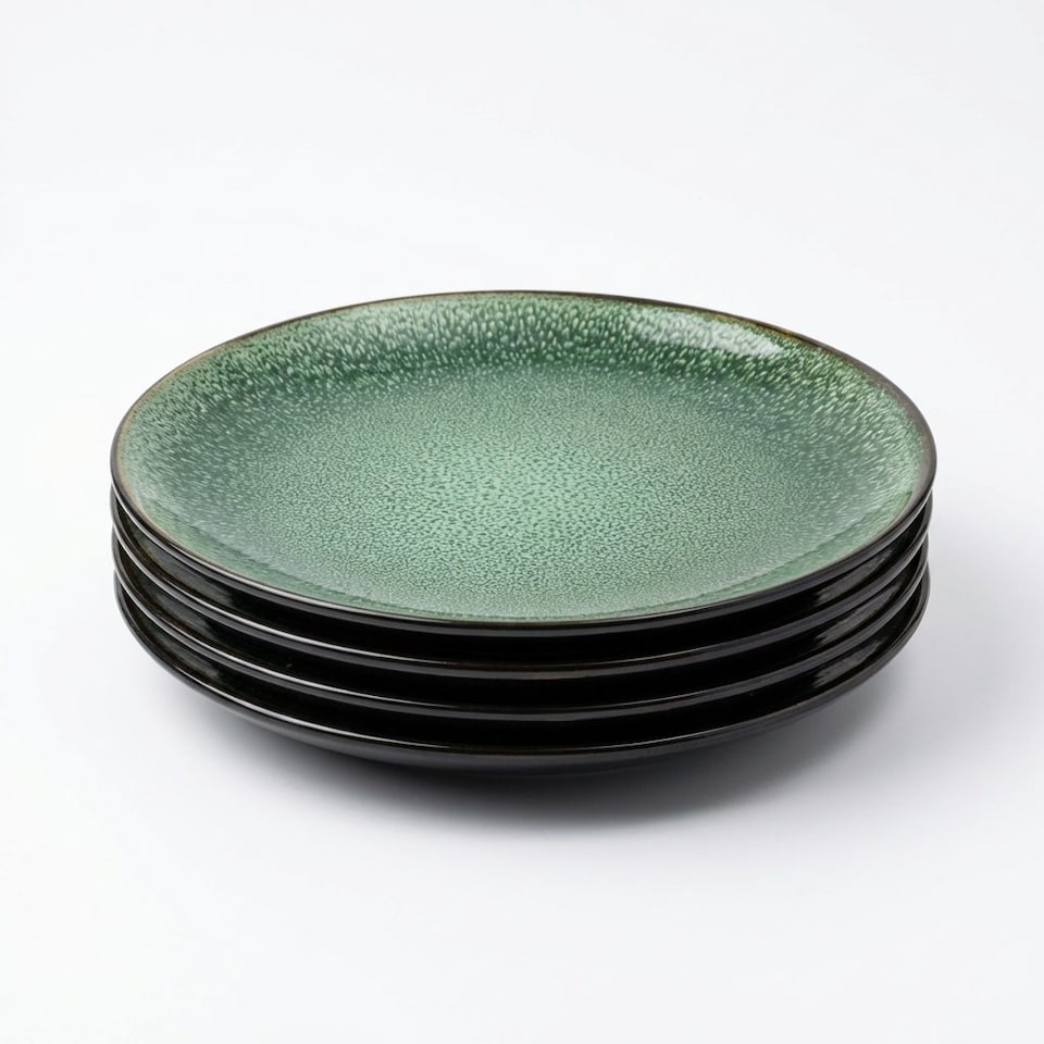 image 1 of Scandi Home Set of 4 Rivah Green Reactive Glaze Stoneware Side Plates 20cm