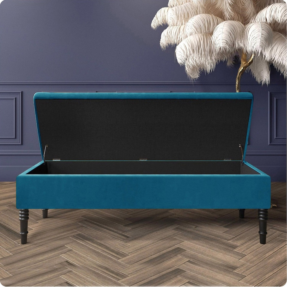 image 1 of Safar Plain 120cm Ottoman Storage Bench - Plush Velvet Shoe Bench - Emerald Green Upholstery Footstool with Storage