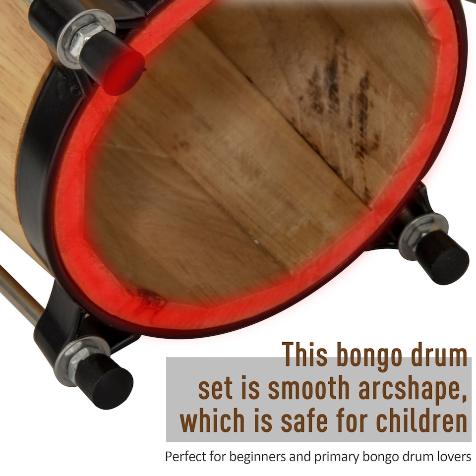 image 1 of HOMCOM Wooden Bongo Drum, Percussion Instrument, Drums, Tuning Wrench For Adults Beginners