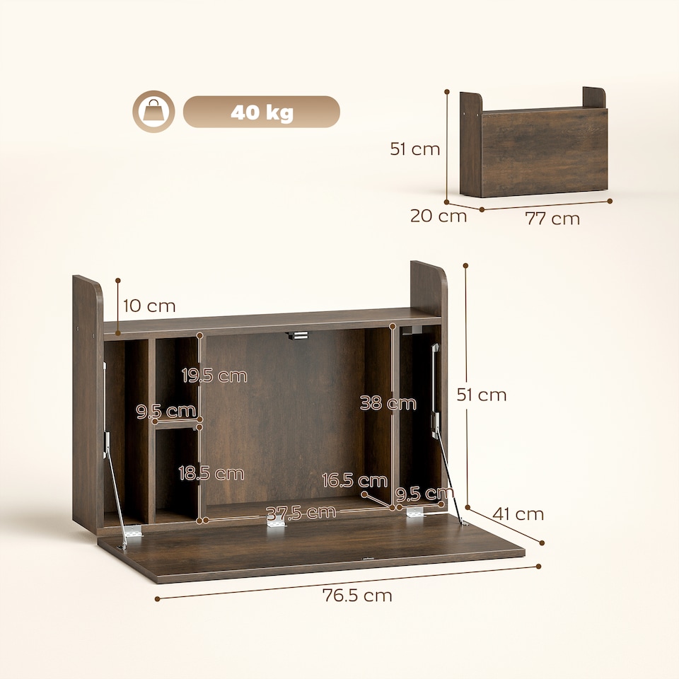 image 1 of HOMCOM Wall Mounted Table w/ Space Saving Storage Compartments