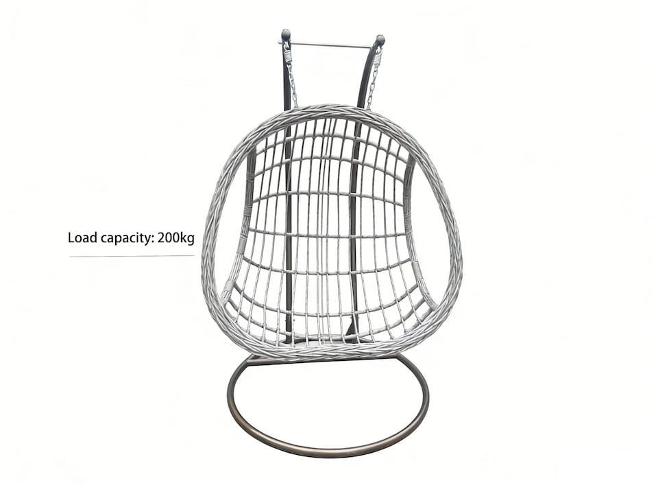 image 1 of Fimous Rattan Hammock Garden Two Seater Hanging Egg Chair Indoor Outdoor Patio Furniture with Grey Cushion