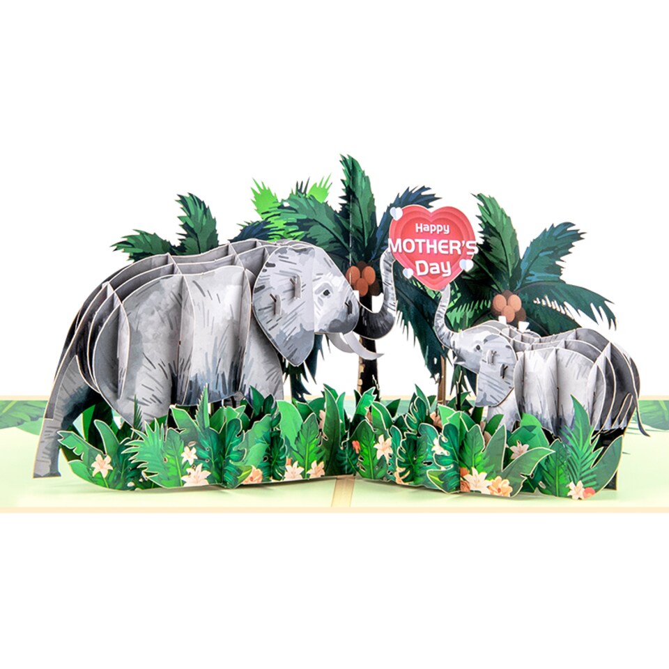 image 1 of Elephants in Green Foliage Scene 3D Pop Up Mother’s Day Card
