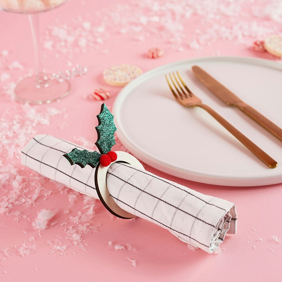 image 1 of Holly Wooden Napkin Rings - Pack of 4