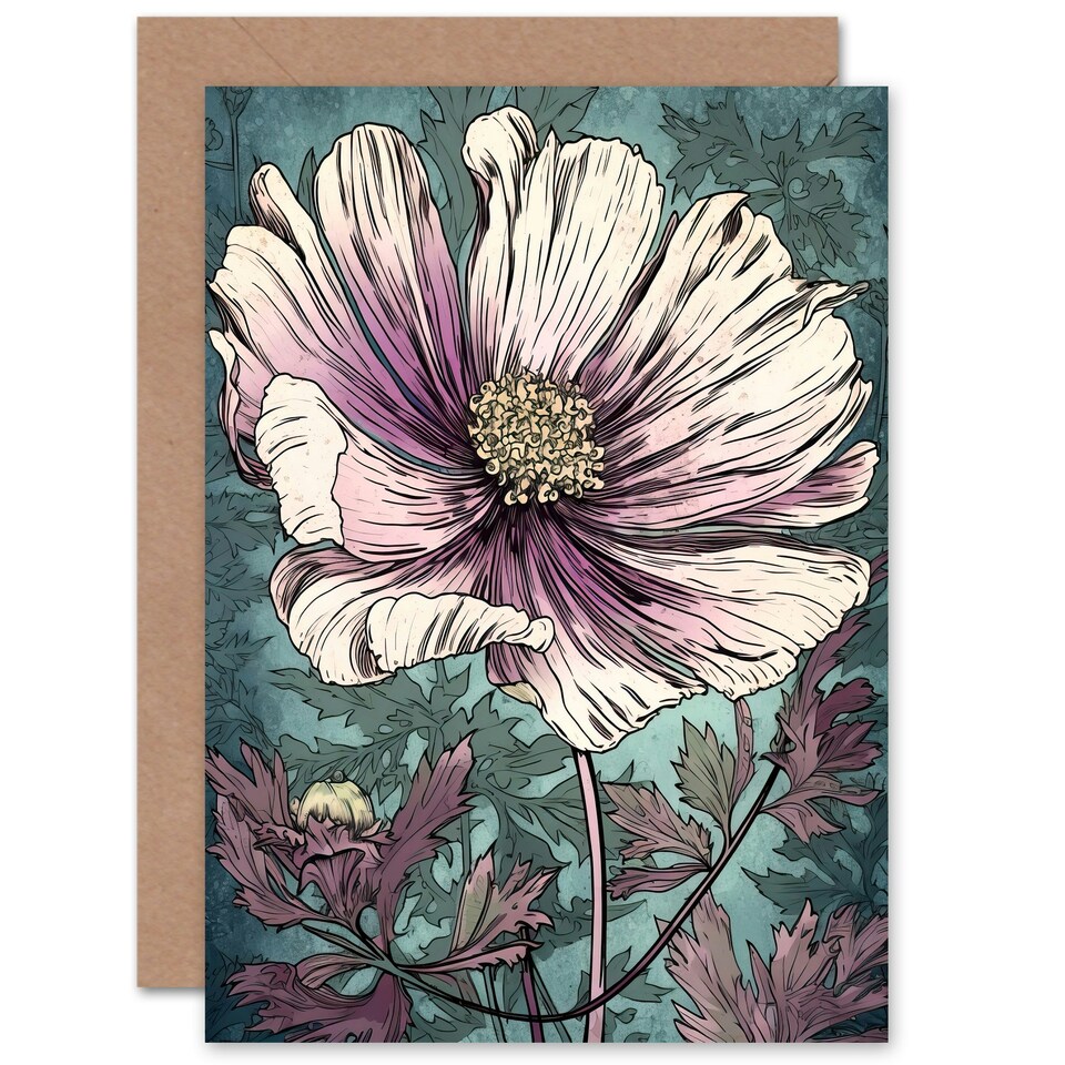 image 1 of Cosmos Flower Bloom Pastel Colour Watercolour Birthday Card