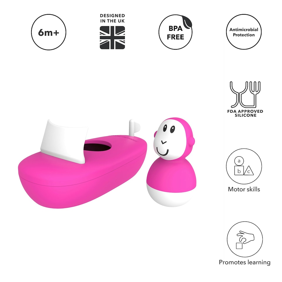 image 1 of Matchstick Monkey Bathtime Boat Set Pink