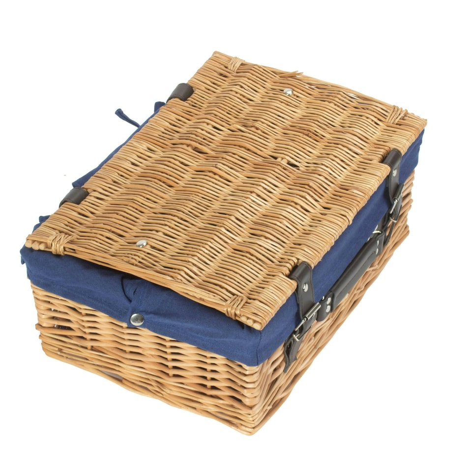 image 1 of 36cm Wicker Picnic Basket with Lining Blue | Blue | One Size