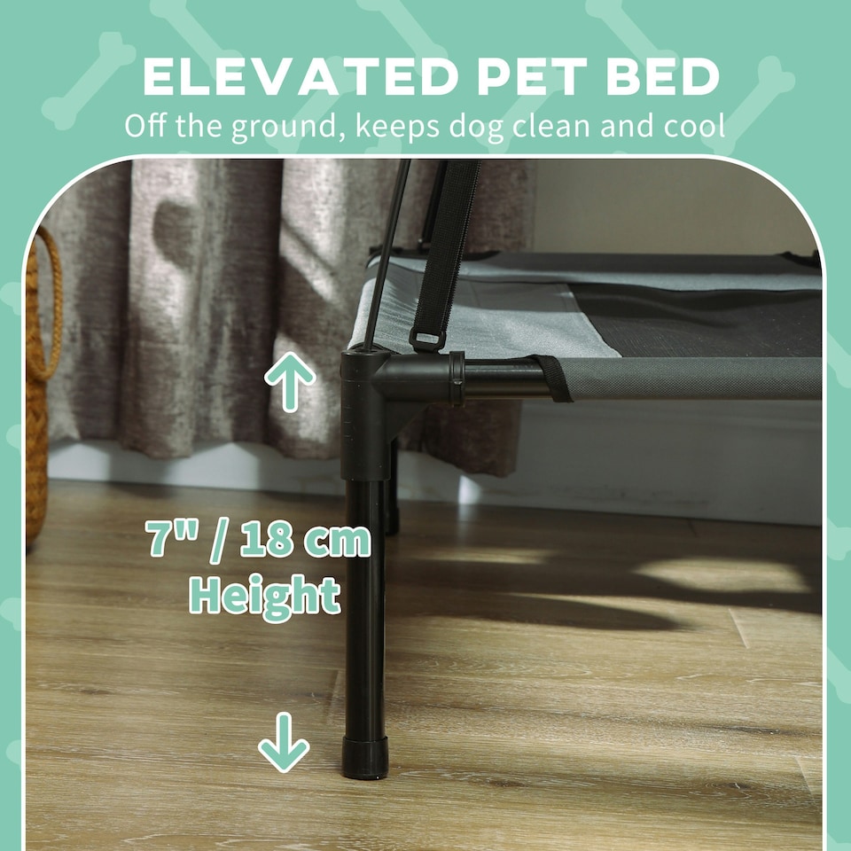 image 1 of PawHut 92cm Elevated Dog Bed Cooling Raised Pet Cot UV Protection Canopy Grey